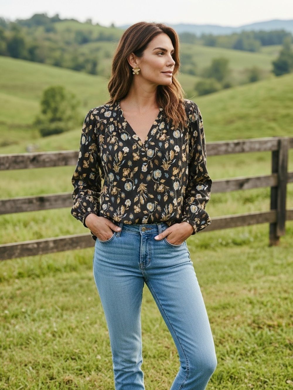 Universal Thread Floral Balloon Sleeve Tie Front Blouse Women’s Boho Cottagecore
